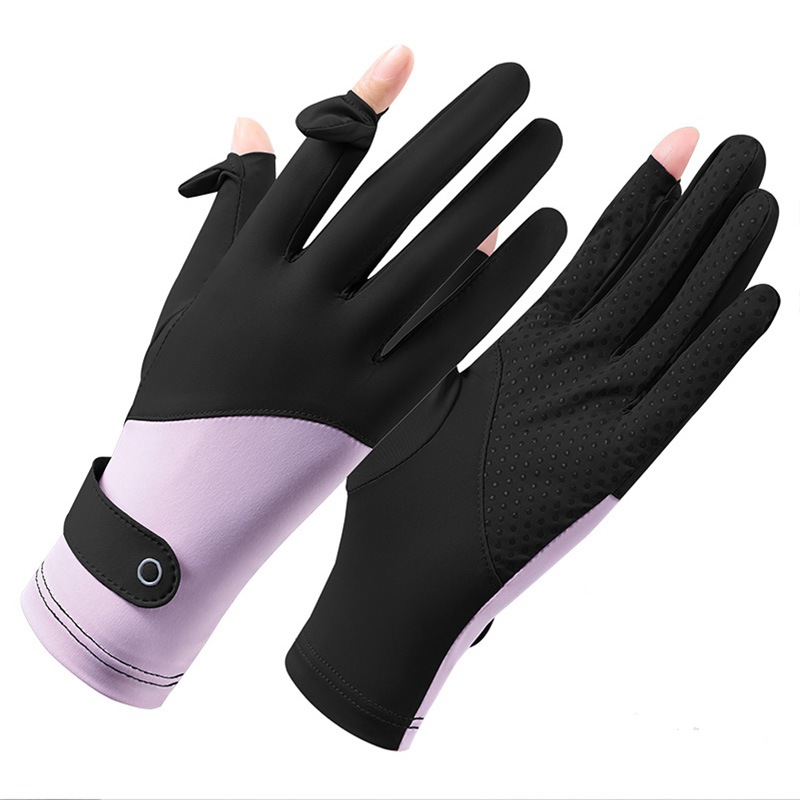 防晒手套女防紫外线 冰丝夏季户外骑行开车薄款 防滑漏二指手套详情8