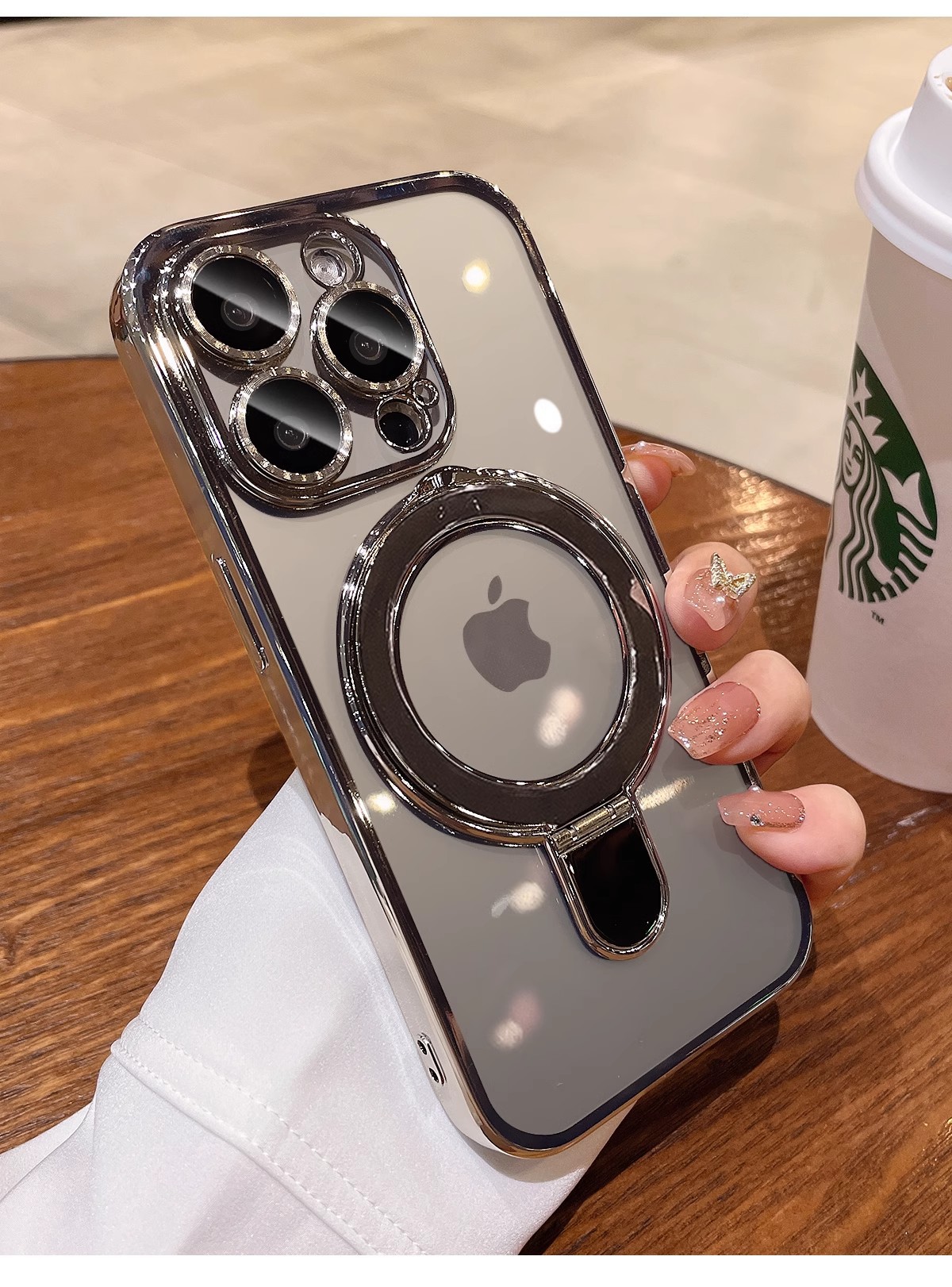 Magnetic support point bracket is suitable for iphone16promax phone cases and transparent anti-drop electroplated protective cases for Apple 15 pic 9