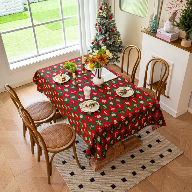 乐轩秀红色新年圣诞节桌布提花加厚轻奢高级氛围感长方形餐桌台布详情22