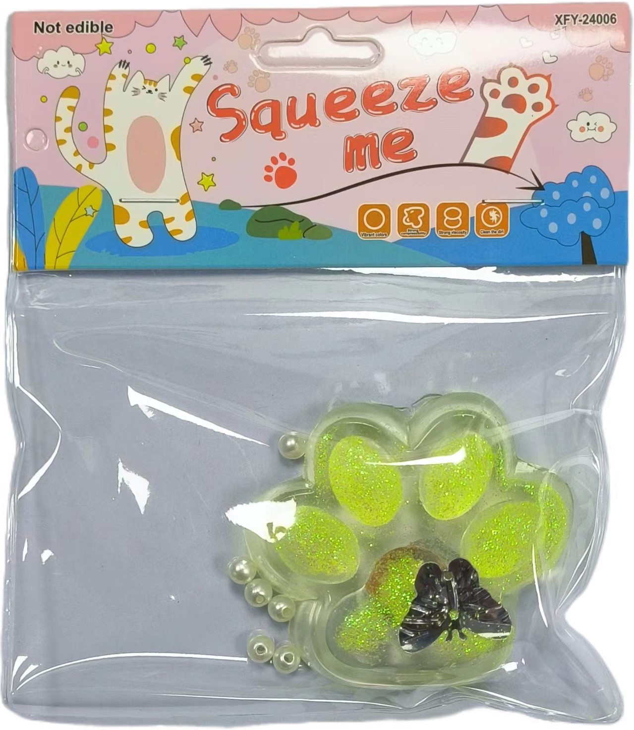 工厂直销TPR软胶透明金粉带灯中号猫爪猫掌萌宠团子卡通减压玩具详情2