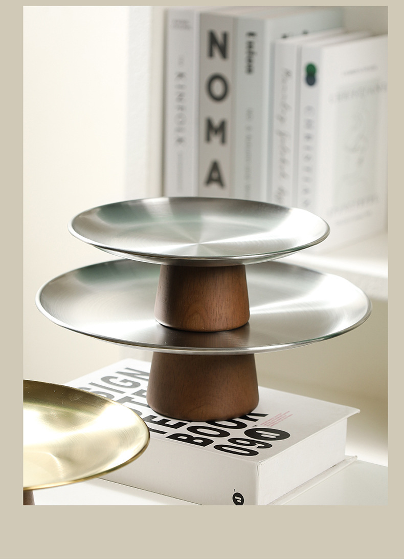 荔枝海不锈钢高脚托盘ins风用客厅点心甜品台展示架银色蛋糕盘详情9