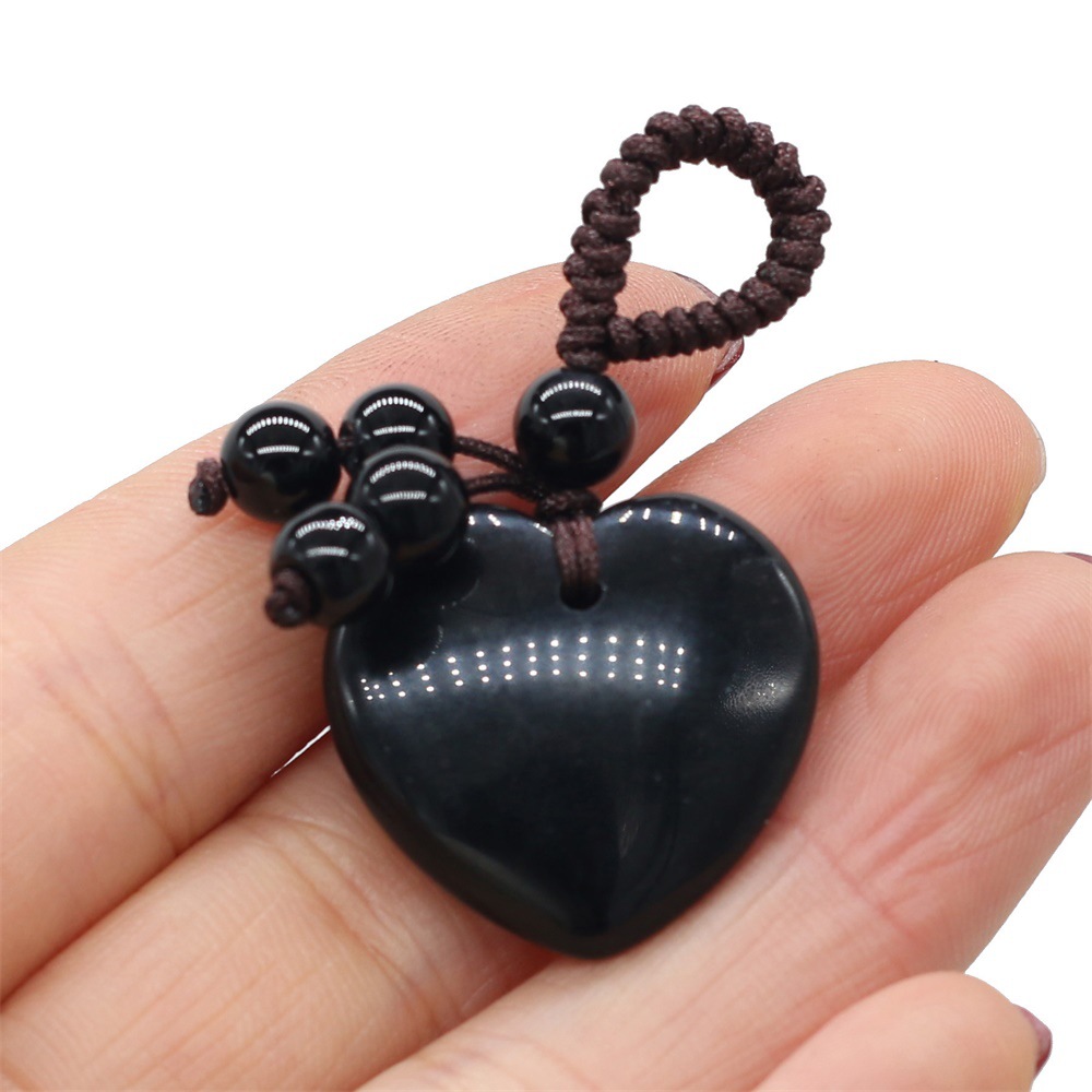 Natural stone heart-shaped semi-precious stone keychain DIY accessory heart-shaped keychain fashion dress accessory chain pic 13