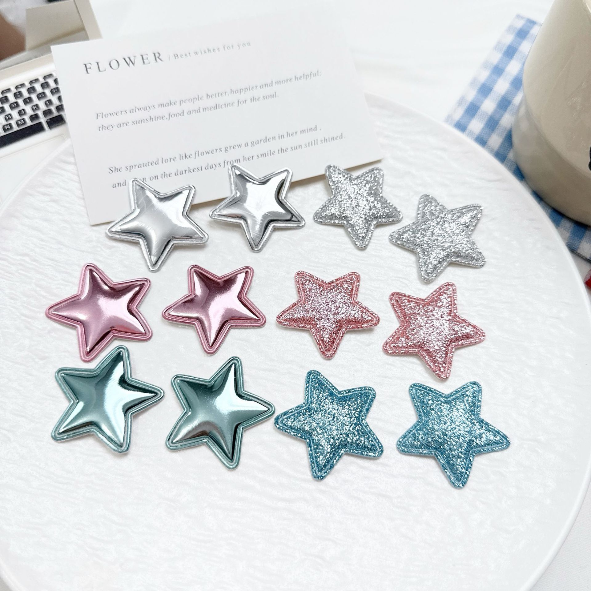 超声波压花星星闪粉DIY饰品配件PU亮面五角星儿童发饰发夹辅料详情7