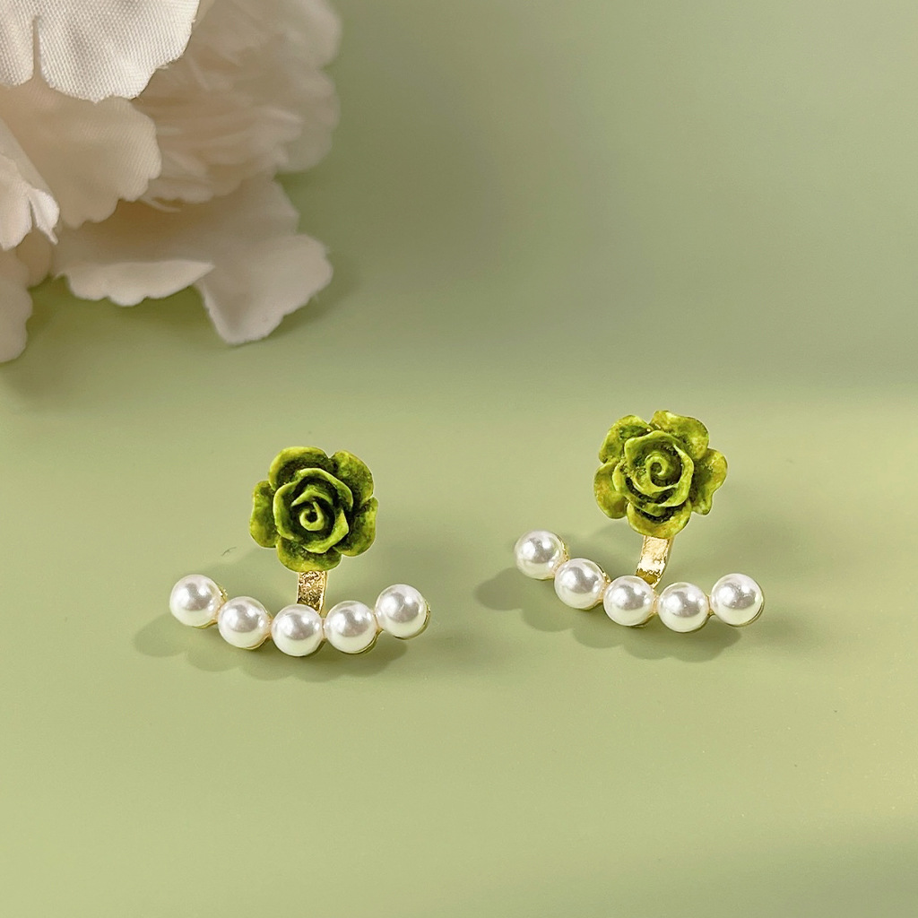 Forest-themed fresh and delicate ~925 silver needle, a pair of pearl flower stud earrings plated with 14K gentle earrings and earring accessories pic 8