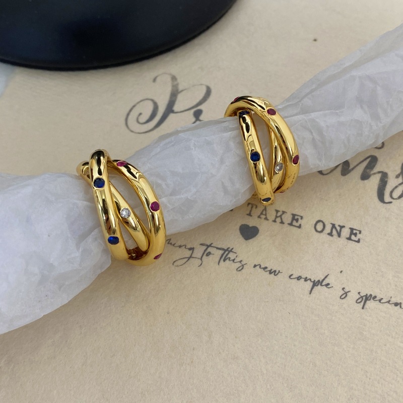 芳伶大哥同款戒指经典三环中古彩色宝石时髦气质复古套戒指环手饰详情6