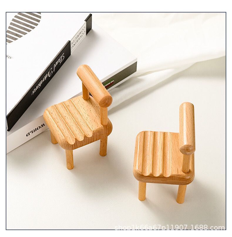 Wooden phone stand, creative small chair stand, lazy phone stand, cute desktop decoration, and a must-have for watching TV series pic 7