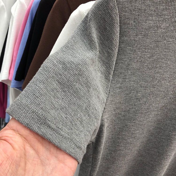 纯色面膜T恤女短袖2024年夏季新款法式修身显瘦设计感打底衫上衣详情18