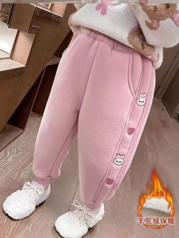 女童加绒裤子秋冬季2023新款运动裤中小童加厚休闲裤冬款儿童卫裤详情14