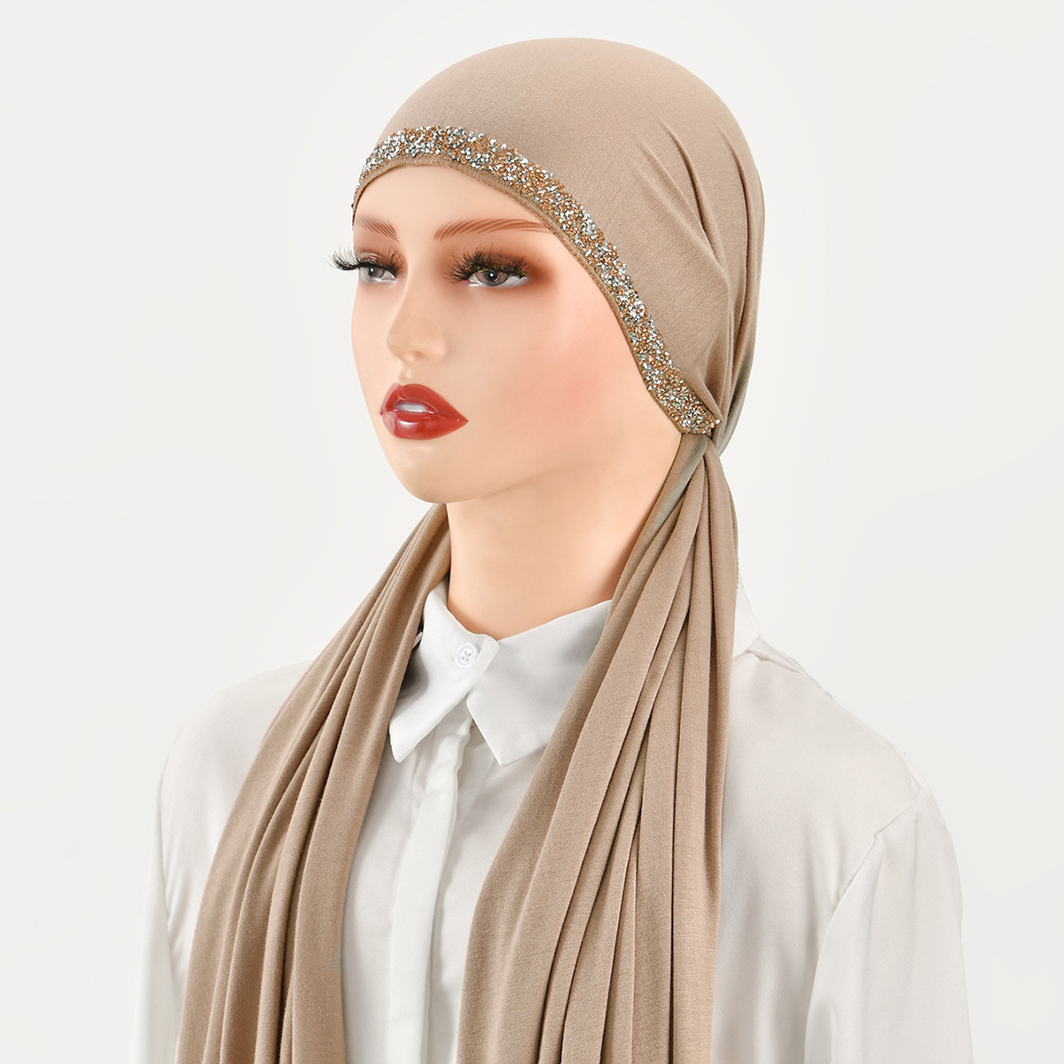 A new best-selling solid-color embossed diamond and lustrous cotton headscarf for foreign trade, a soft, fashionable and trendy headscarf for women with ethnic style pic 7