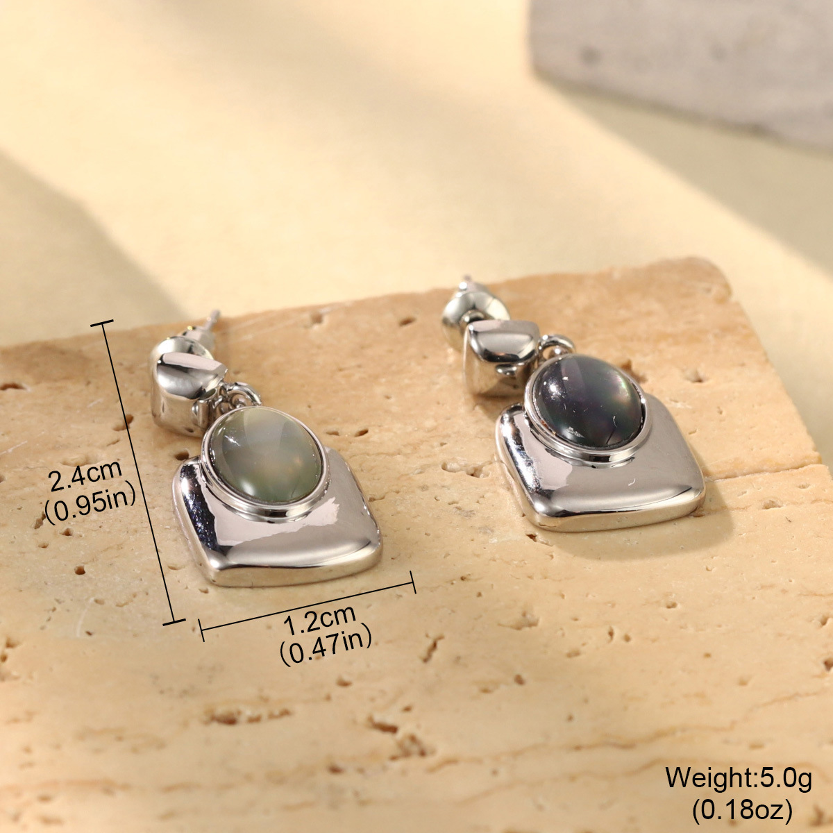 French geometric metal minimalist earrings with an irregular texture, white lava ring and enamel adjustable joints pic 35