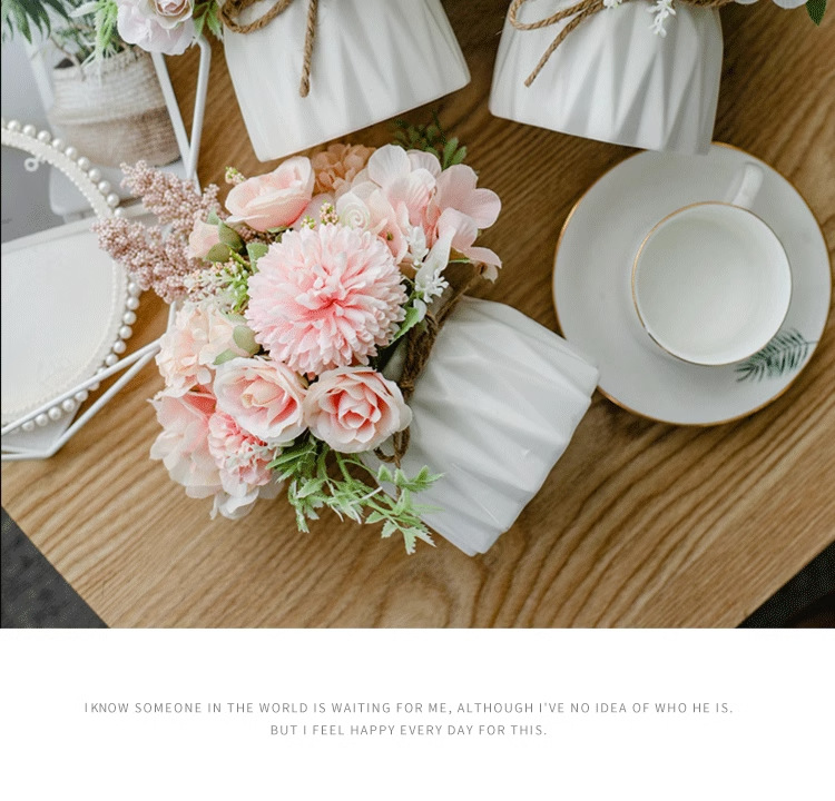 北欧仿真花套装陶瓷麻绳花瓶玫瑰花 仿真植物盆栽家居装饰假花盆详情8