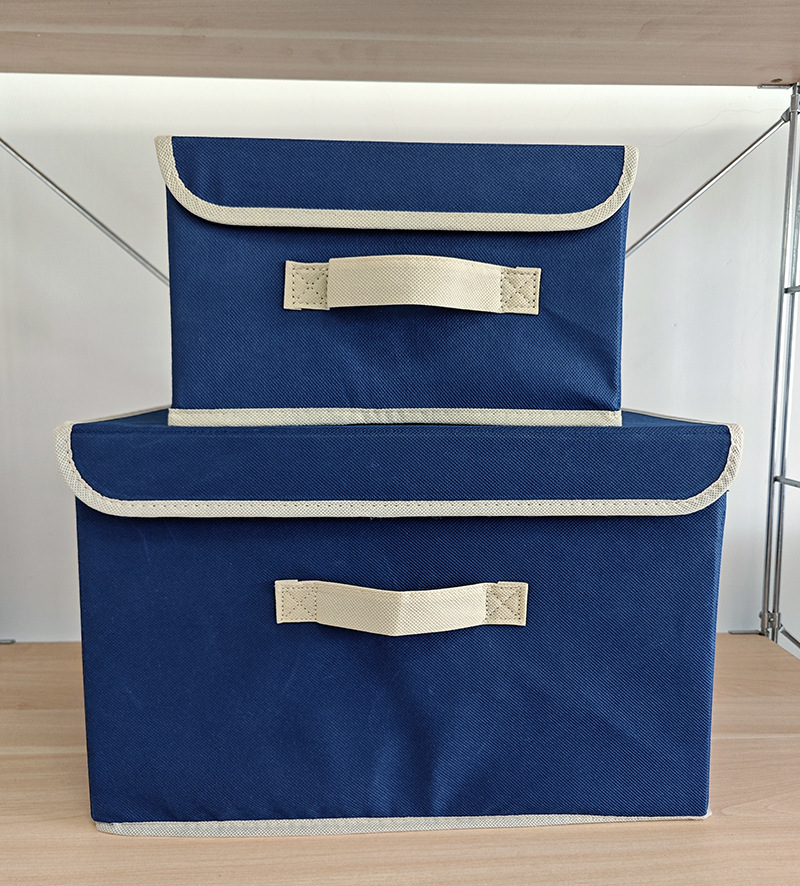 ✅居家布艺拼色收纳箱可折叠衣物收纳整理箱多用无纺布防尘带盖详情2