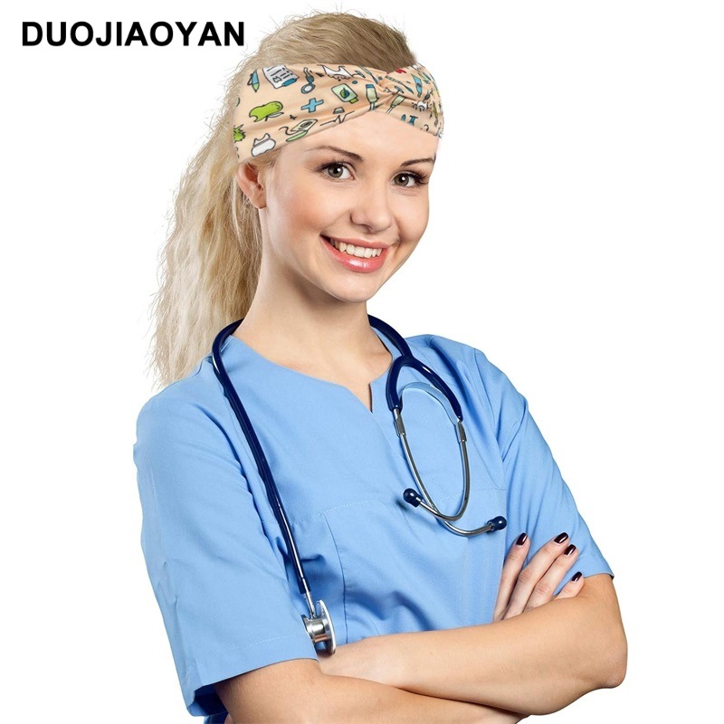 New European and American medical headband, anti-strangling button mask, headscarf, cross stretch printed wide tie headband, medical headscarf pic 7