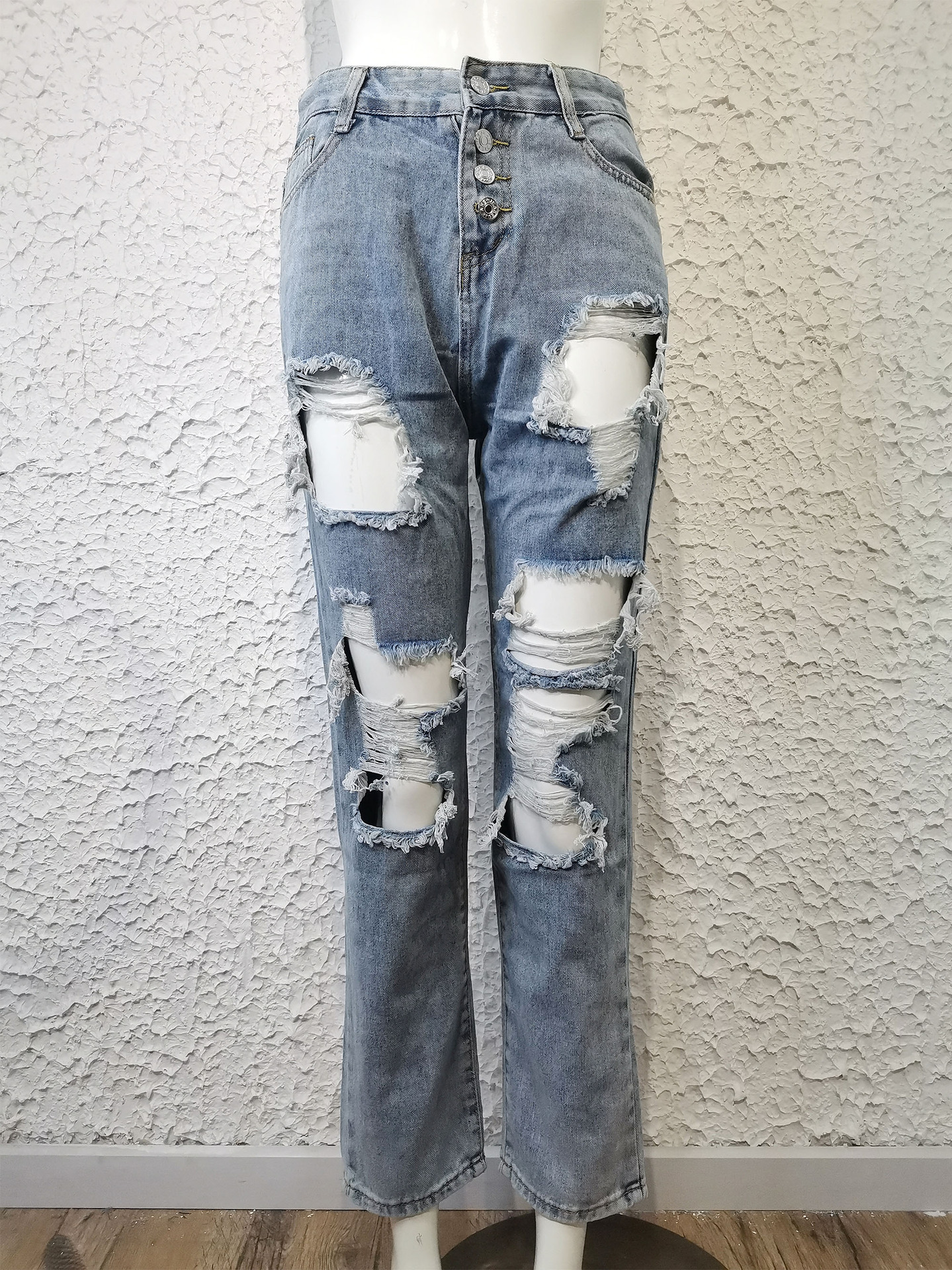 Cross-border trade Amazon 2022 Autumn/Winter new streetwear trendsetter Ripped, slimming denim pants for women pic 10
