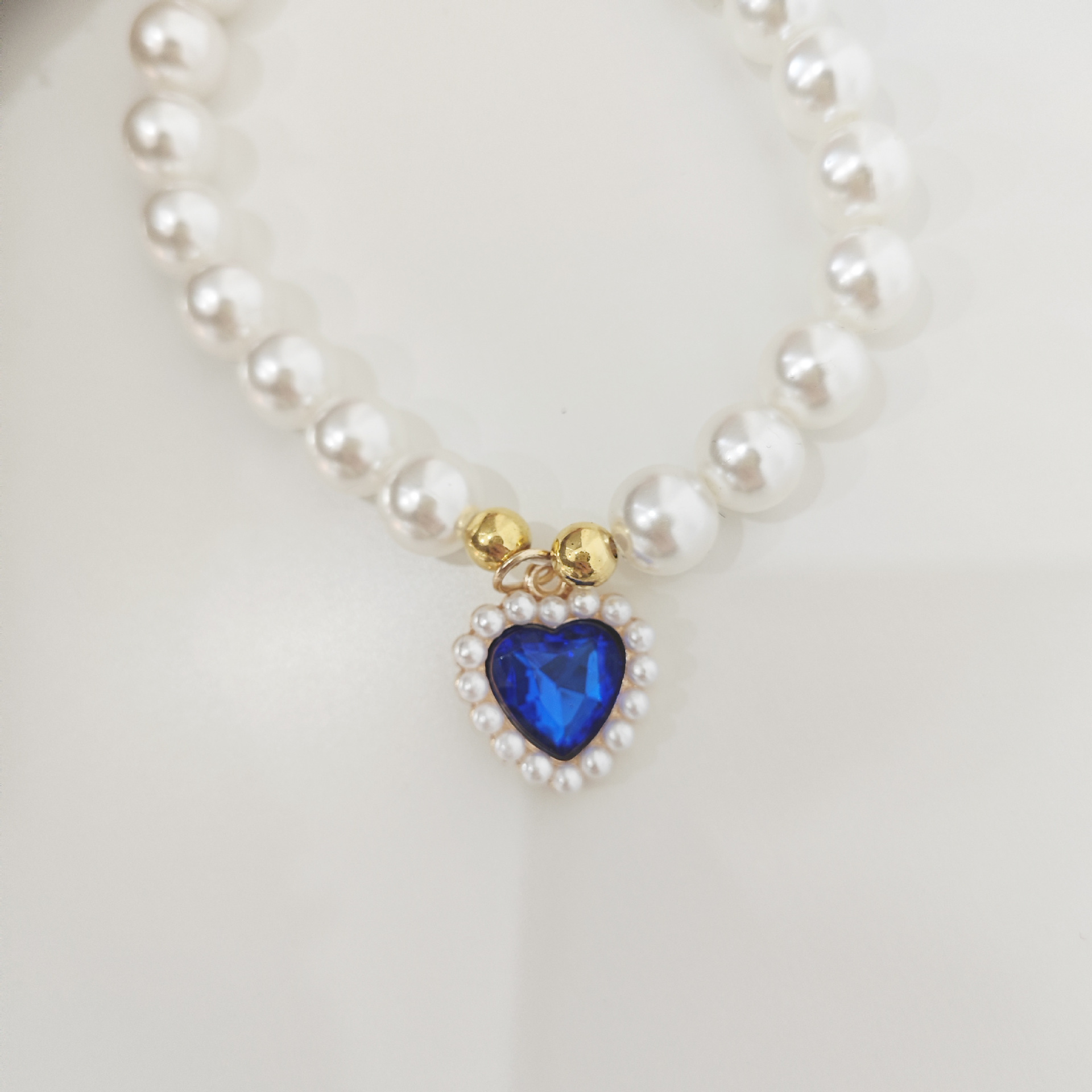 Pet necklace, cat pearl collar, dog neck collar, neck chain, retro heart-shaped pendant, cute cat and dog neck accessories pic 9