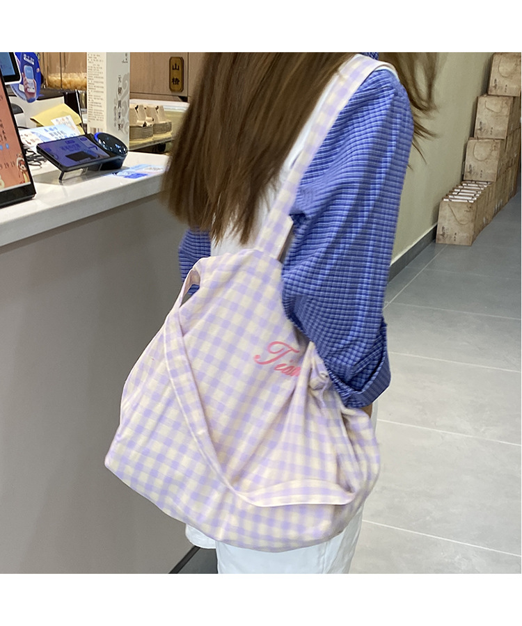 ins风字母格纹大容量托特包女2025新款度假风单肩斜挎包购物包详情27