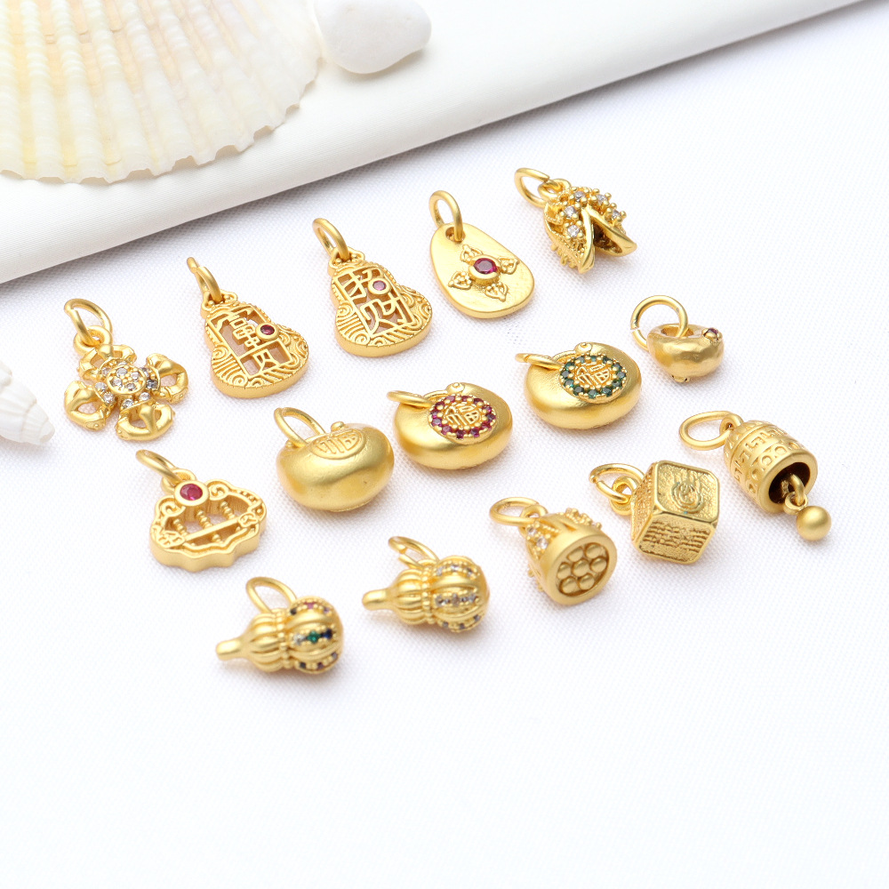 古法金保色铃铛葫芦如意钱袋算盘微镶小吊坠隔珠diy饰品配件配饰详情7