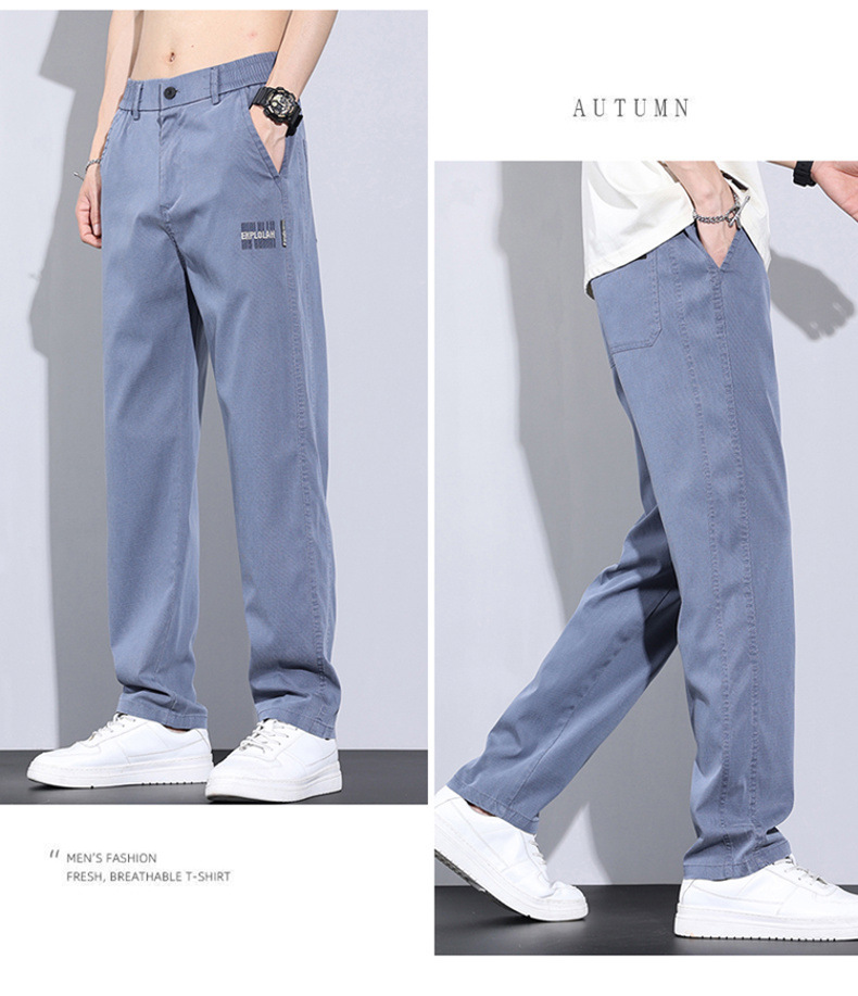 啄木鸟冰丝休闲裤子男士夏季薄款潮牌宽松天丝柔软牛仔五分长裤详情14