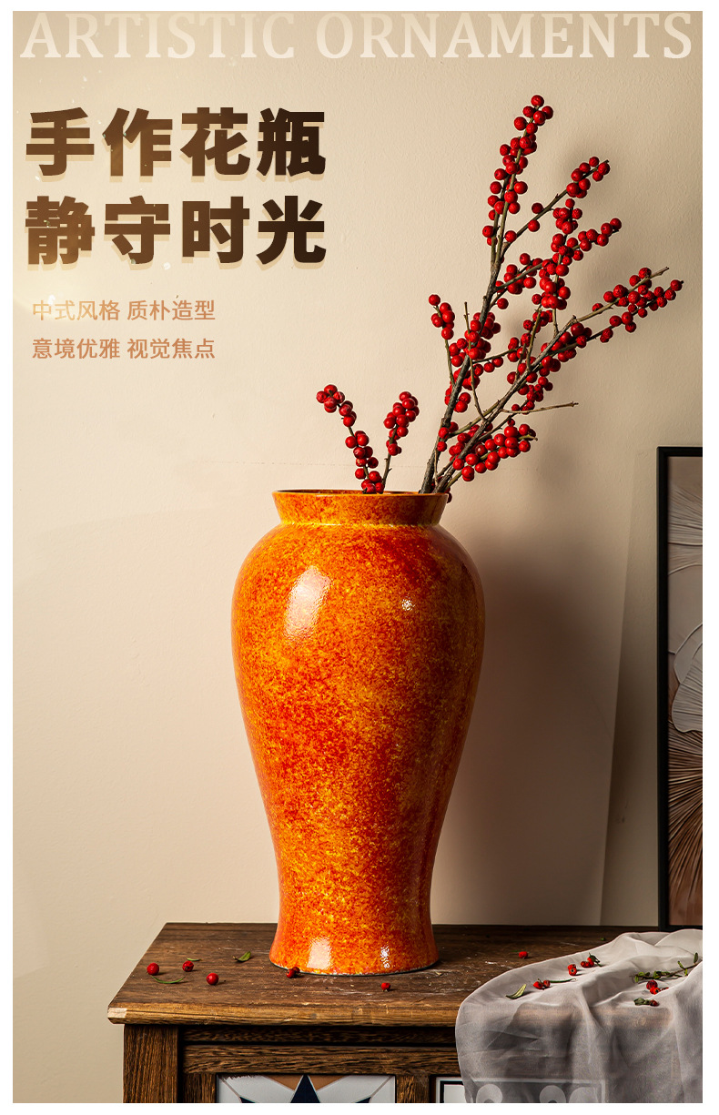 Jingdezhen ceramic vases, soda green rough pottery flower vases, living room home flower arrangement ornaments, retro jars for decoration pic 1