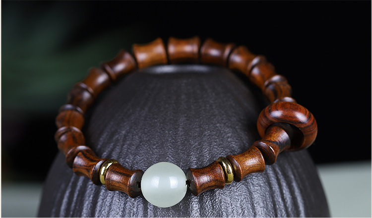 Original green sandalwood bracelet for women, forest style student finger winding soft cultural play Buddhist prayer beads, sandalwood bamboo joint single circle judge bracelet pic 9