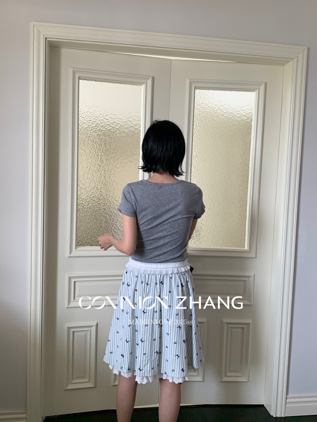 CZ ZHANG夏季韩版少女感减龄蝴蝶结拼接U领纯色天丝短袖T恤B20757详情31