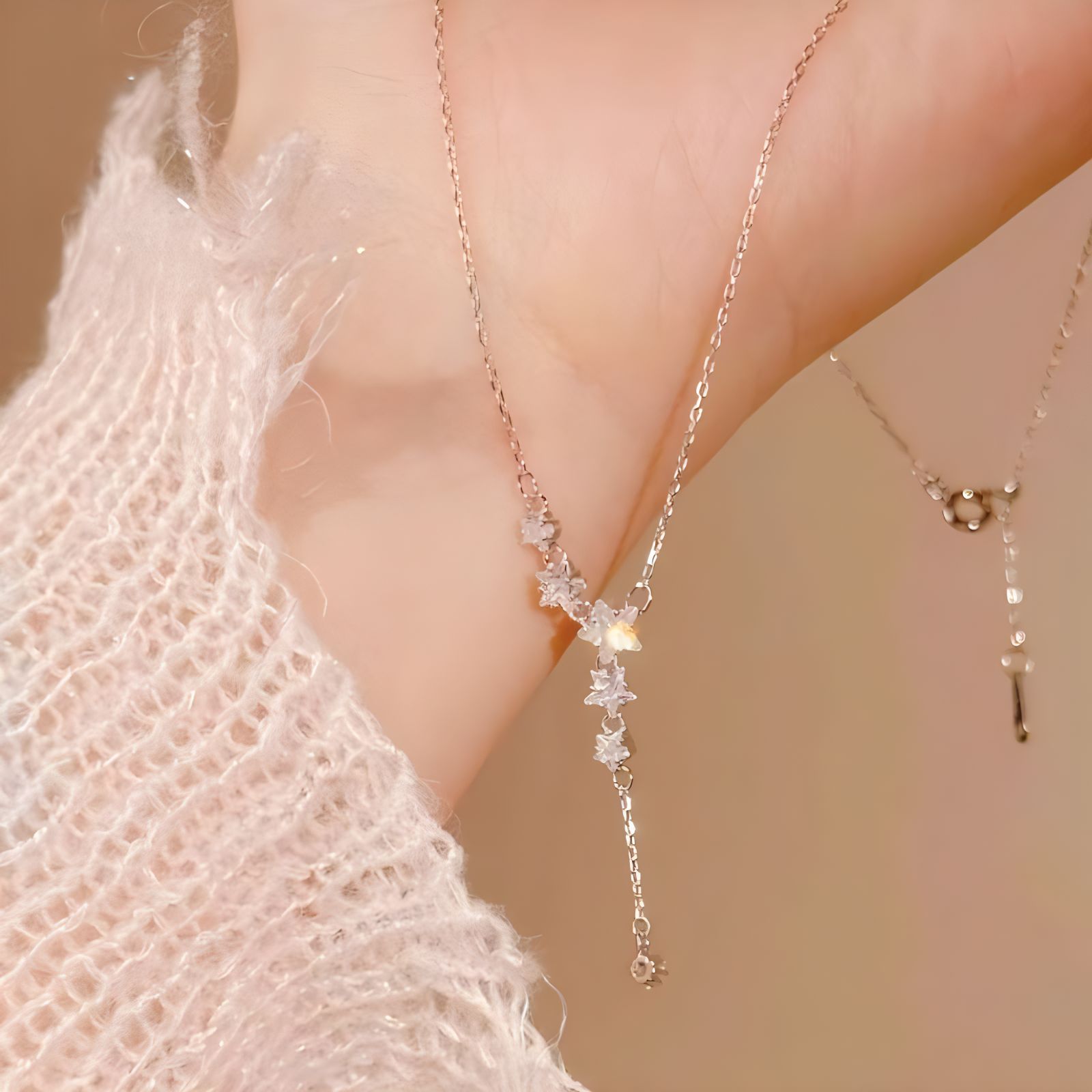 银贝S925纯银满天星项链女气质设计锁骨链流星雨颈链饰品轻奢风详情4