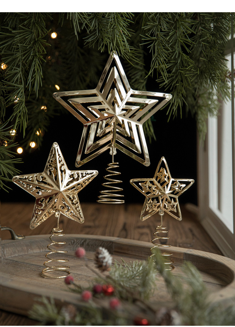 New cross-border ironwork tree top star Christmas tree, golden five-pointed star decorative window display, Christmas decoration piece pic 3