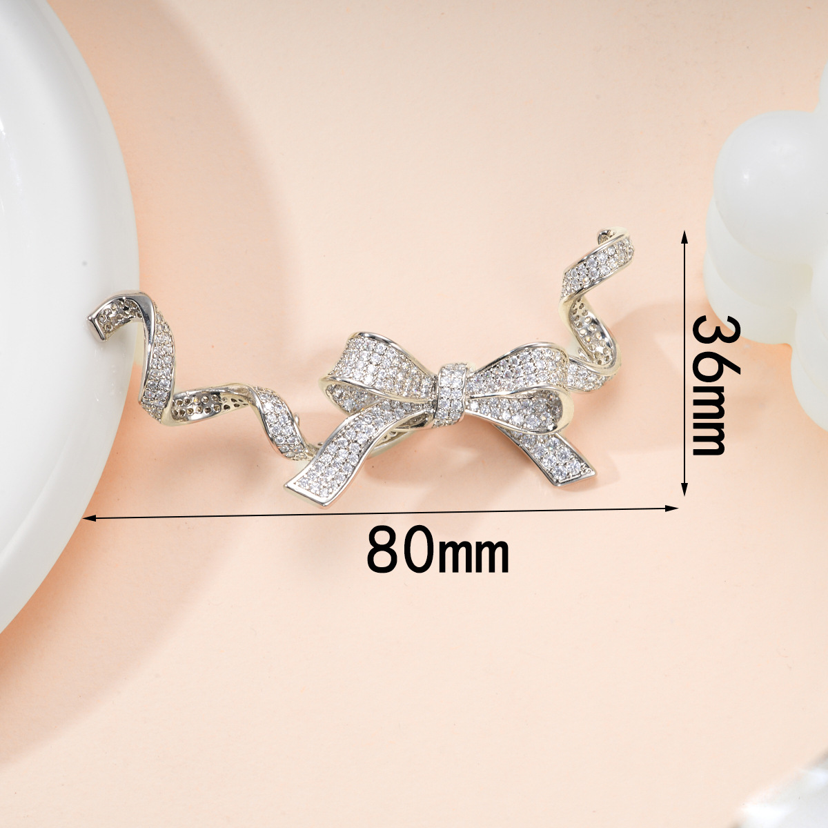 Copper plated with palladium and white gold, slightly inlaid with zirconium bow tassels, connecting buckle, pearl necklace clasp, DIY jewelry accessory pic 4