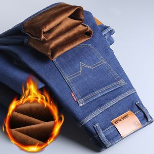 Autumn and winter thickened and fleece jeans for men, autumn straight-leg, fashionable and versatile, slim-fitting, petite stretch denim long pants, thick style pic 8