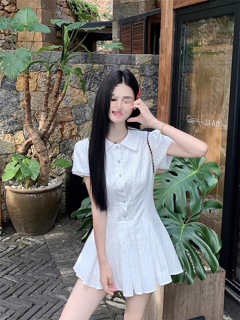 新中式白色泡泡袖衬衫连衣裙子女夏季法式气质小个子收腰甜美短裙详情20