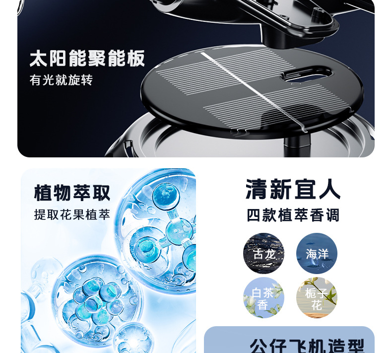 Vehicle-mounted solar-powered rotating helicopter, vehicle-mounted glasses, dog aromatherapy, car perfume, ornaments, in-car aircraft aromatherapy pic 3