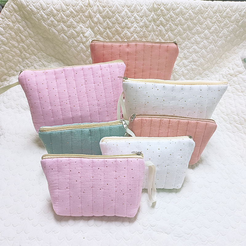 跨境新款两件套字母化妆包时尚清新收纳袋绗缝条纹洗漱包旅行包包详情2