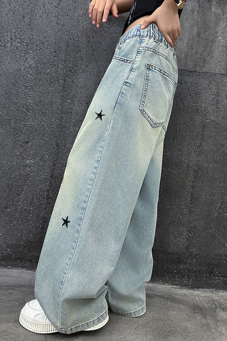 女童牛仔裤子春秋新款网红中大童宽松女孩单裤春秋夏季直筒阔腿裤详情6