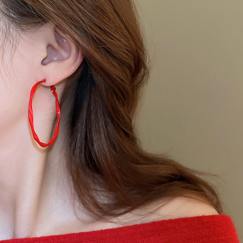 银针安可拉红色波点几何圆形耳圈耳环个性时尚耳圈港风复古耳饰女详情14