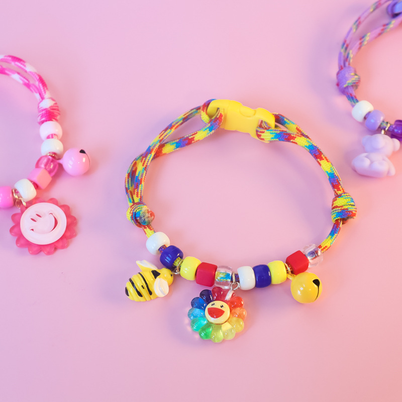 Cross-border Amazon pet cat and dog collars, color-blocking woven necklaces, adjustable heart-shaped smiling faces, bee cola pic 7