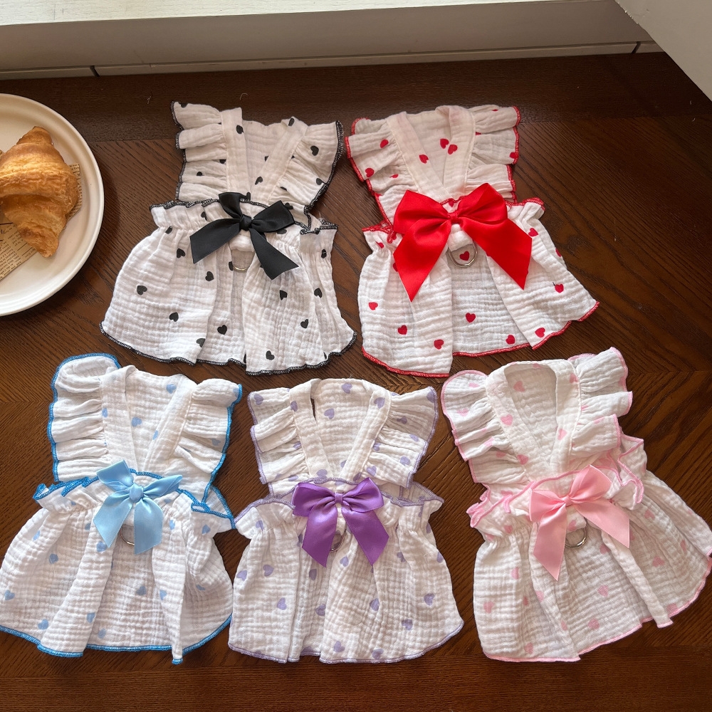 Mascotas vestido ropa ropa primavera verano perro gato teddy by bear pomerania muppet gato amor 100% algodón pic 5