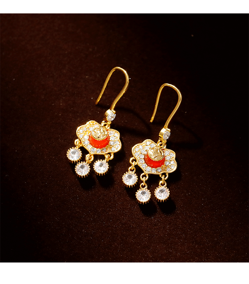 Hyacinth原创设计宫廷风平安锁耳坠国潮轻奢红玛瑙耳饰2025抖音爆款耳环女详情2