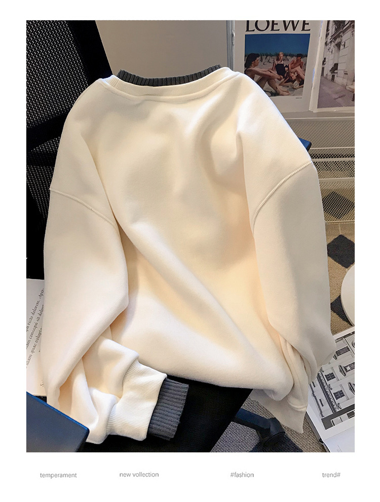 新品女式卫衣定制加绒圆领卫衣女款厚假两件长袖宽松大码女装衣服详情9