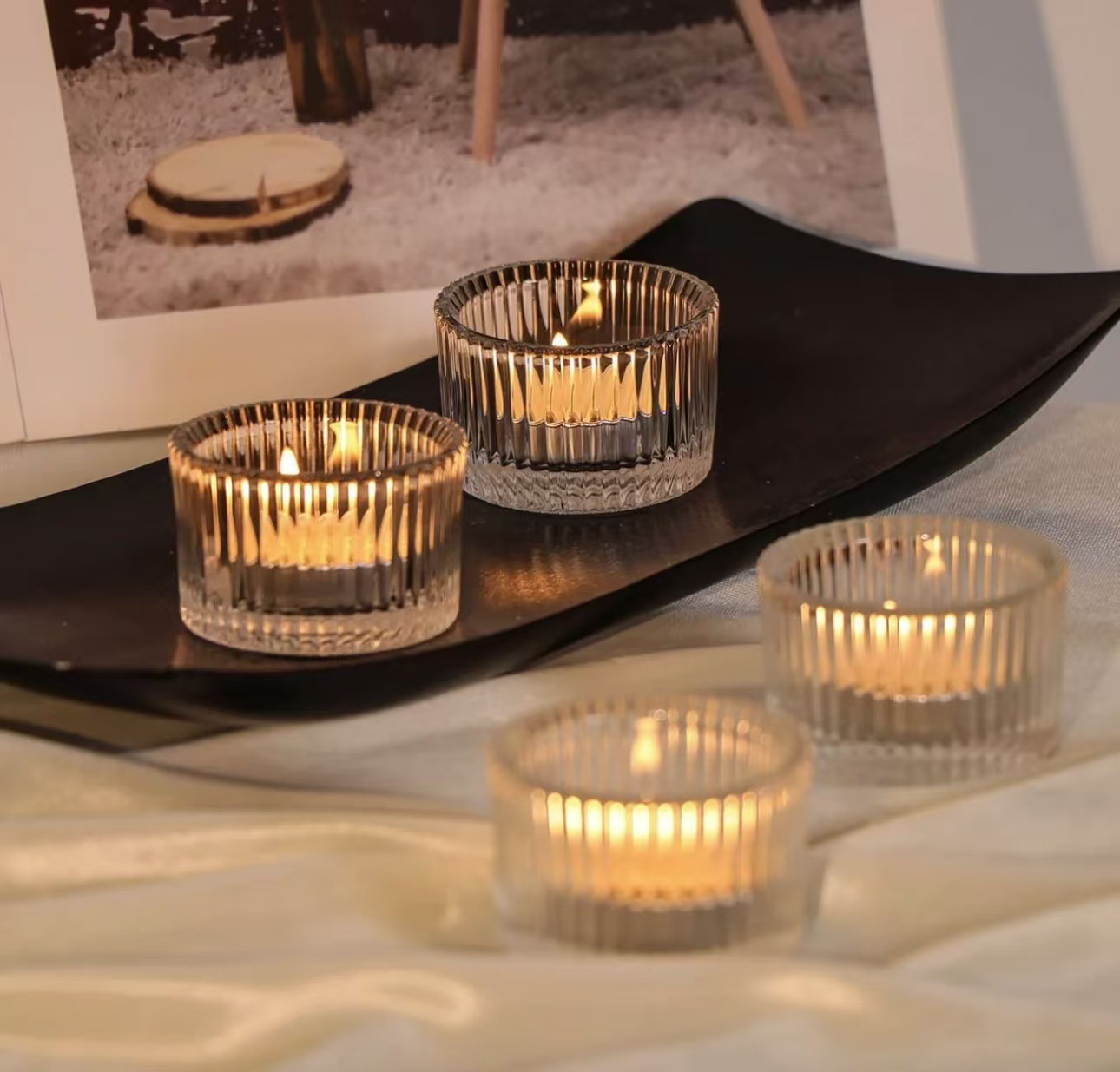 创意简约竖纹跨境烛台亚马逊爆款蜡烛杯玻璃香薰杯家居饰品摆件详情6