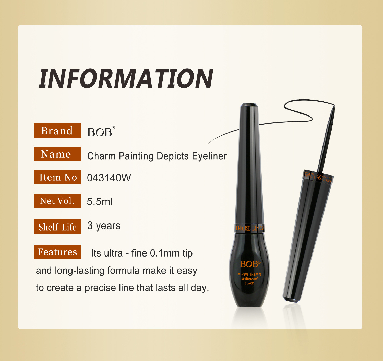 Cross-border BOB eyeliner Liquid is waterproof, sweat-proof, quick-drying, long-lasting without smudging, rich, three-dimensional and cool black eyeliner. All in English pic 7