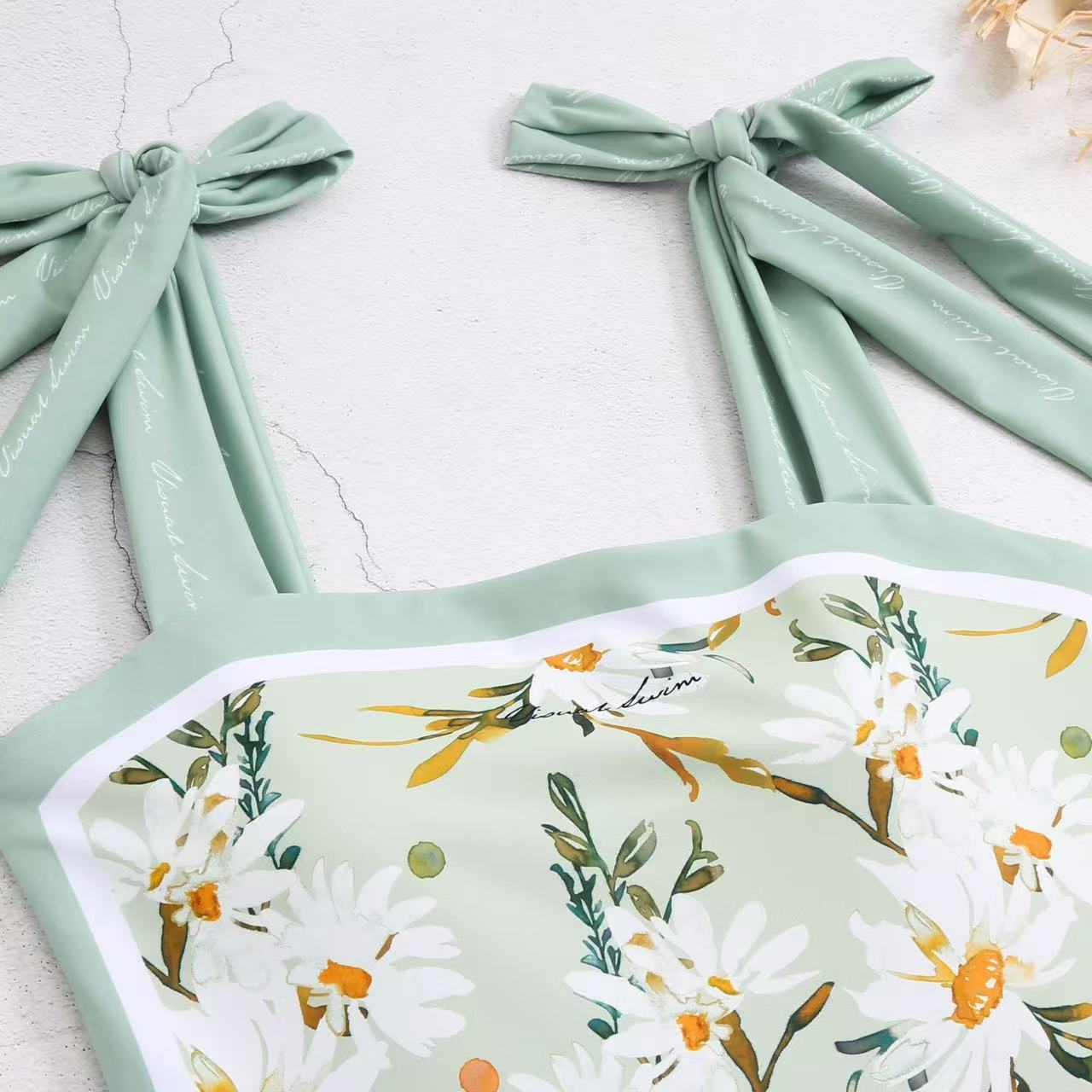 跨境双面印花连体泳衣复古风小清新抹胸系带连体泳装2024外贸新款详情10