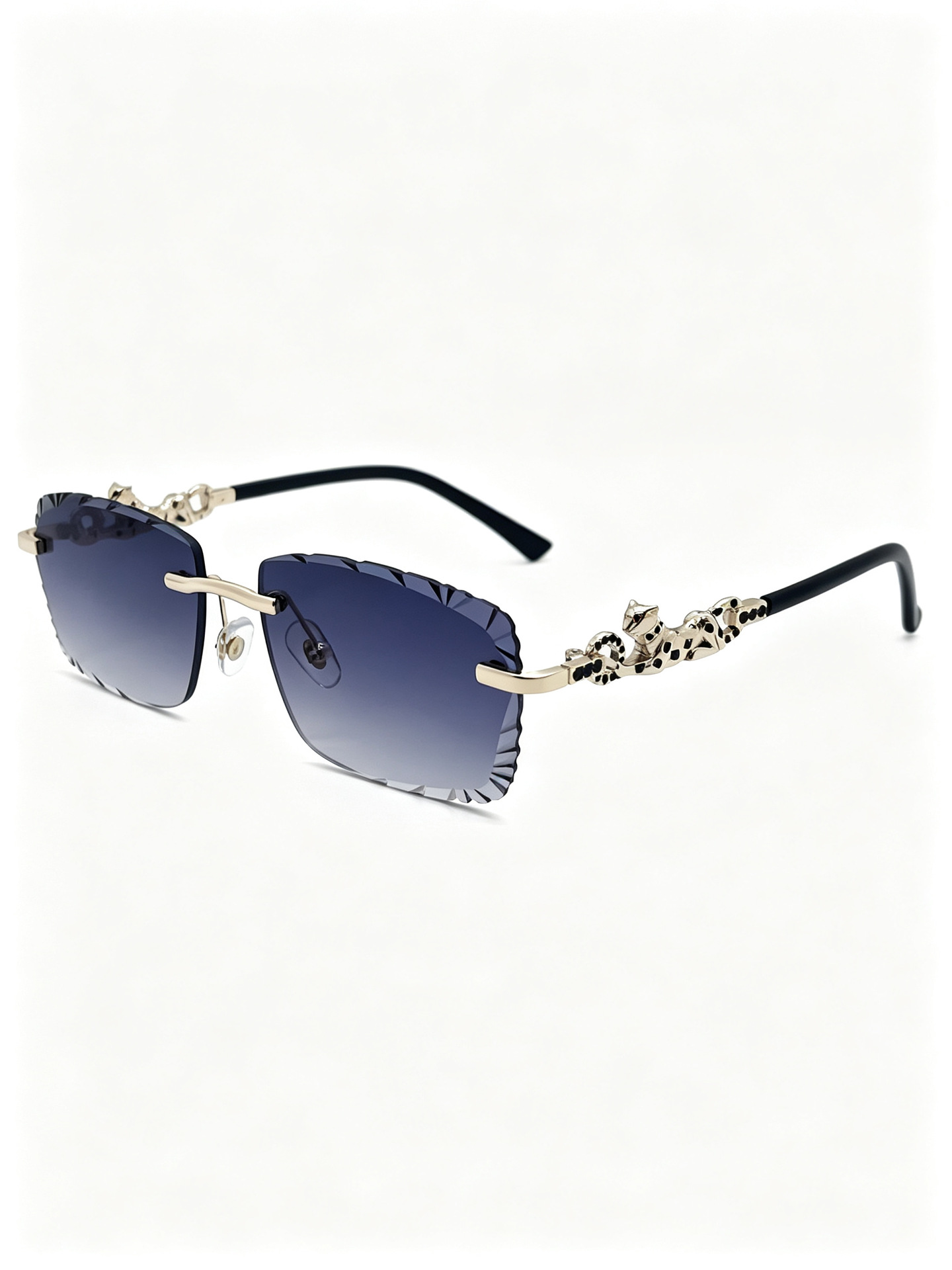 New cross-border unisex frameless sunglasses with rectangular leopard head decoration, retro street style glasses and UV-resistant sunglasses pic 9