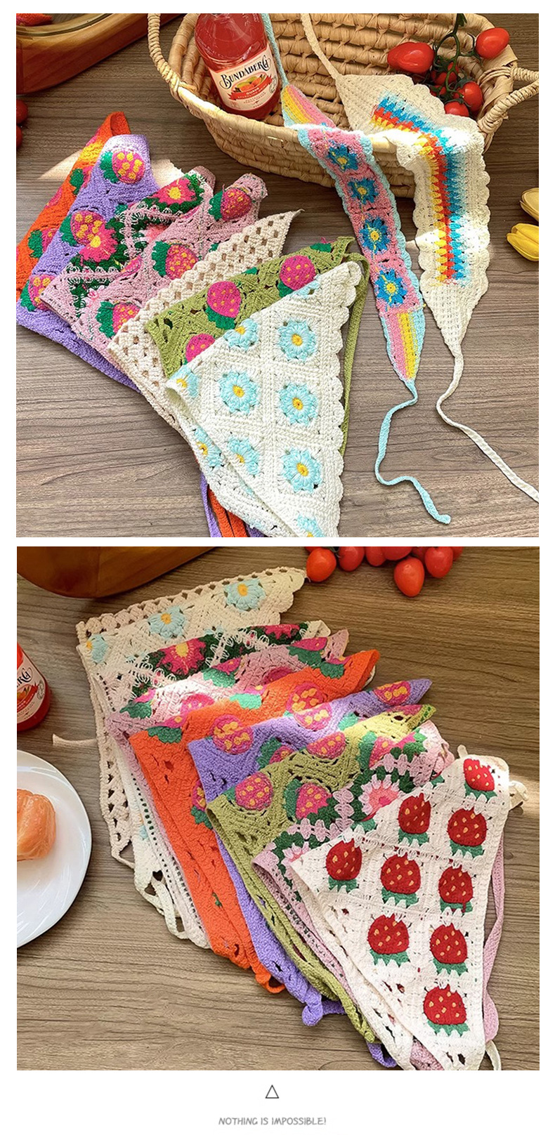 French retro knitted handmade lace triangular scarf, sweet and elegant artistic style headscarf, 2025 new style hair band pic 16