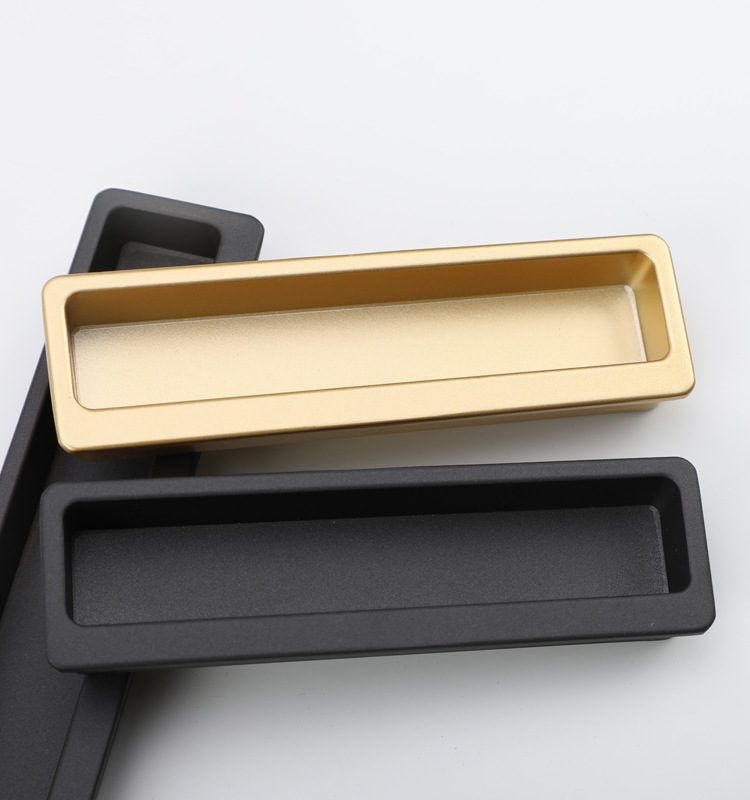 The black invisible handle of the tatami is embedded with the drawer handles of the cabinets and wardrobes. The sliding door is equipped with a golden concealed embedded handle pic 44