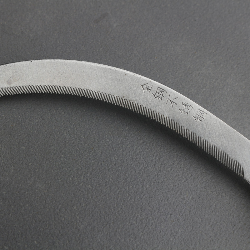All-steel, wooden-handled, serrated, crescent sickle, fine-toothed, sharp, short-handled knife for cutting rice, grass, ropes and bags pic 5