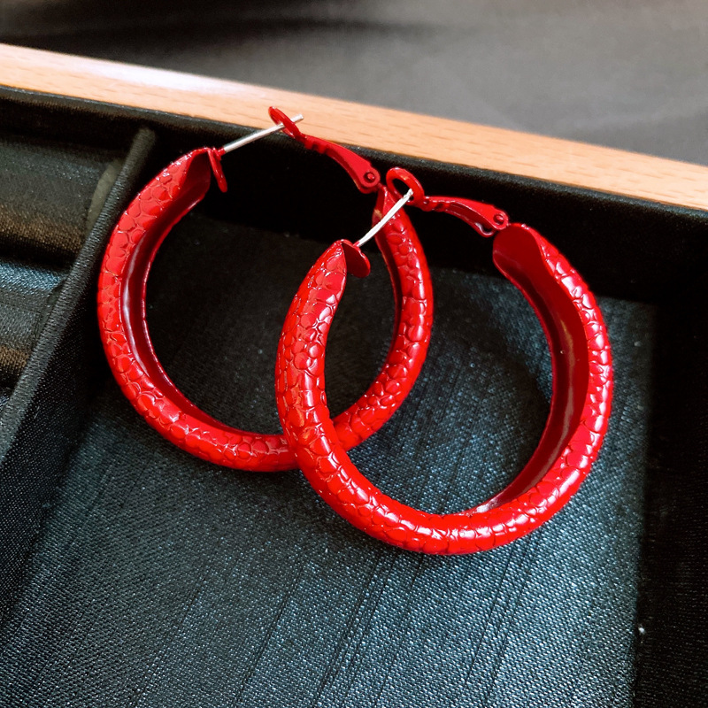 银针安可拉红色波点几何圆形耳圈耳环个性时尚耳圈港风复古耳饰女详情10