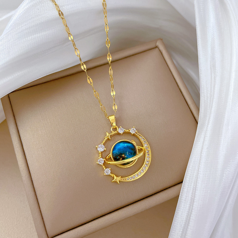 【钛钢】星空星球轻奢气质华丽满钻项链女百搭锁骨链钛钢链条详情9