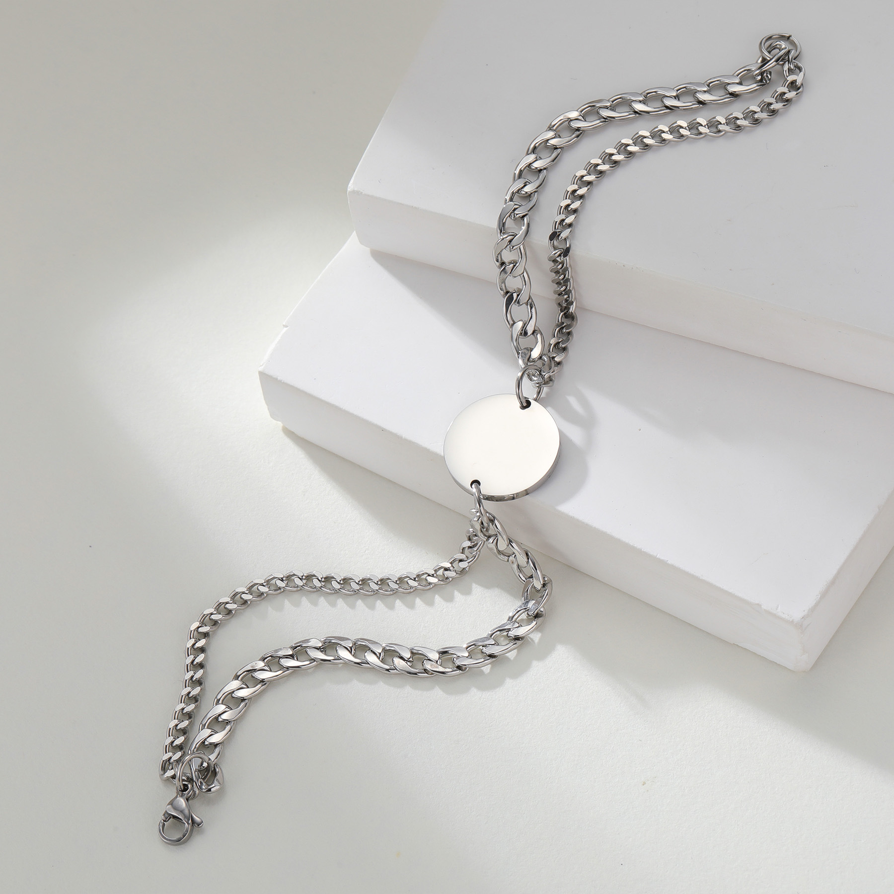 New stainless steel round pendant bracelet set for couples on Amazon cross-border from Europe and America pic 7