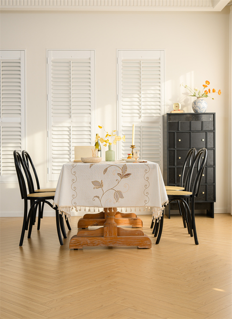 Amazon cross-border embroidered checkered flower tassel tablecloths, rectangular coffee tables, tablecloths and table coverings manufacturer embroidery pic 27