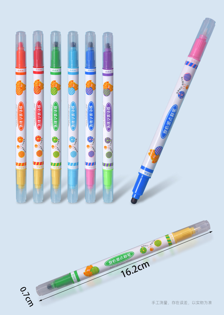 Factory direct supply of Weiya Hui Polka Dot color-changing Highlighter 028 double-headed color-changing Highlighter Duck Painting Highlighter wholesale pic 4